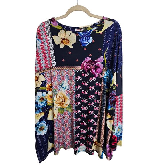 Johnny Was Womens Patchwork Floral Blouse Boho Sz S Hippie Festival Art To Wear - Picture 1 of 8